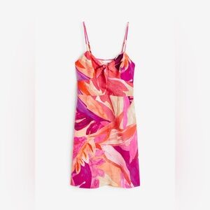 H&M Tie Keyhole Vibrant Multicolor Palm Leaves Mini Dress
